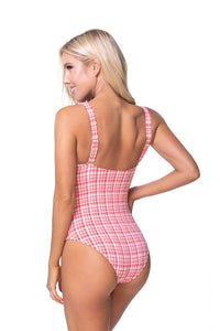 TEEXTURED PLAID CUTOUT ONE PIECE SWIMSUIT - Happily Ever Atchison Shop Co.