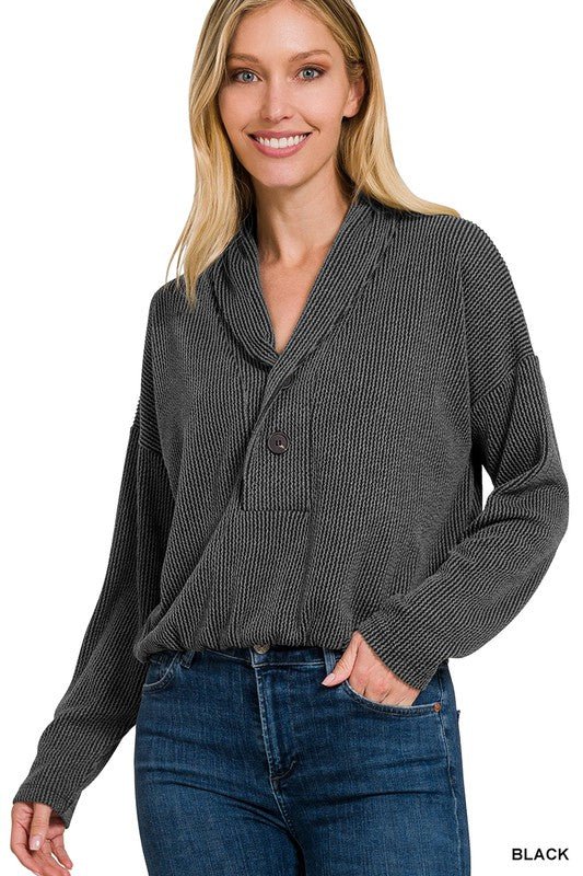 Textured Line Elastic Waist Pullover Top - Happily Ever Atchison Shop Co.