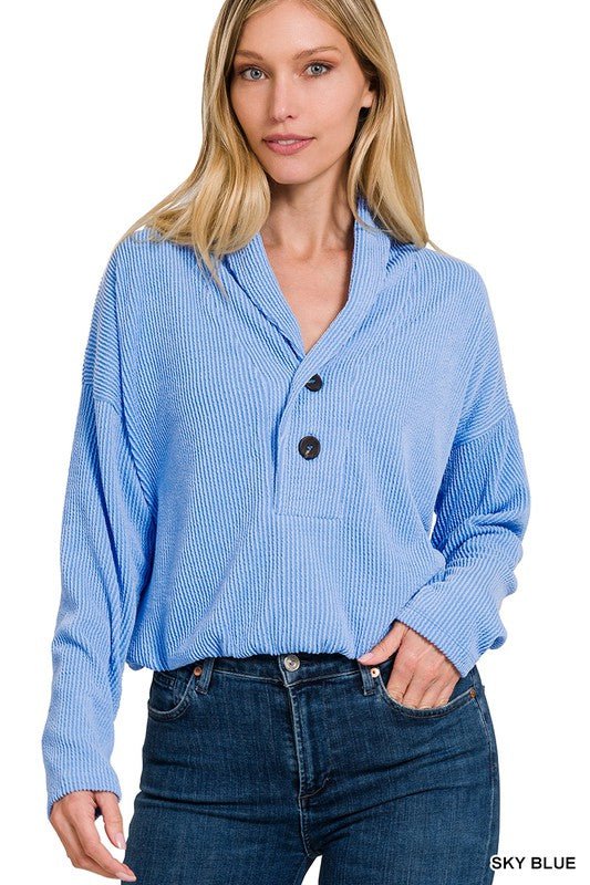 Textured Line Elastic Waist Pullover Top - Happily Ever Atchison Shop Co.