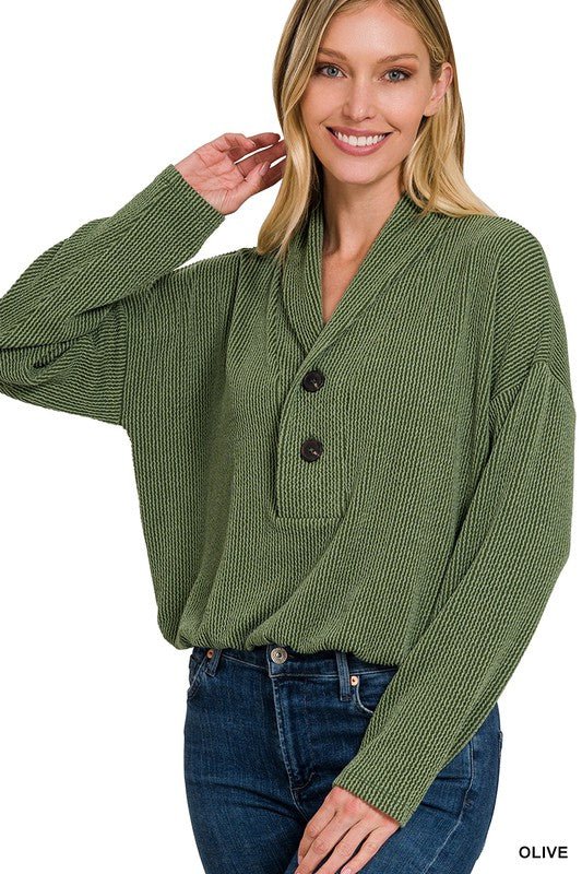 Textured Line Elastic Waist Pullover Top - Happily Ever Atchison Shop Co.