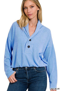 Textured Line Elastic Waist Pullover Top - Happily Ever Atchison Shop Co.