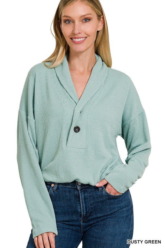 Textured Line Elastic Waist Pullover Top - Happily Ever Atchison Shop Co.