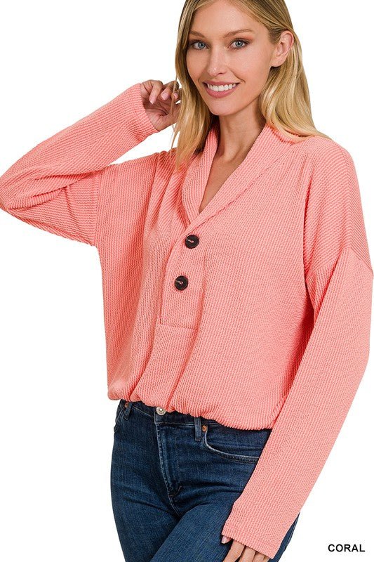 Textured Line Elastic Waist Pullover Top - Happily Ever Atchison Shop Co.