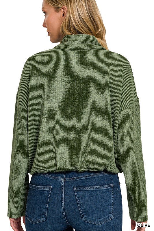 Textured Line Elastic Waist Pullover Top - Happily Ever Atchison Shop Co.