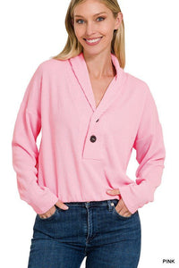 Textured Line Elastic Waist Pullover Top - Happily Ever Atchison Shop Co.