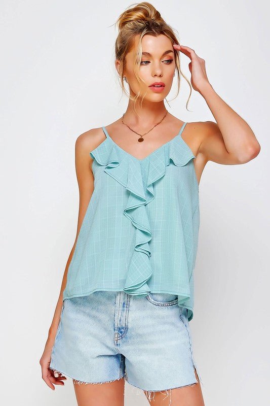 TEXTURED RUFFLE FRILL TANK TOP - Happily Ever Atchison Shop Co.
