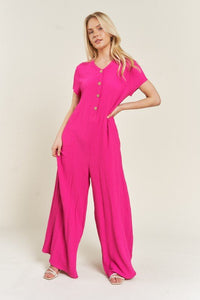 TEXTURED SHORT SLEEVE JUMPSUIT - Happily Ever Atchison Shop Co.