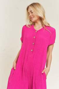 TEXTURED SHORT SLEEVE JUMPSUIT - Happily Ever Atchison Shop Co.