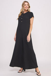 TEXTURED SHORT SLEEVE JUMPSUIT - Happily Ever Atchison Shop Co.