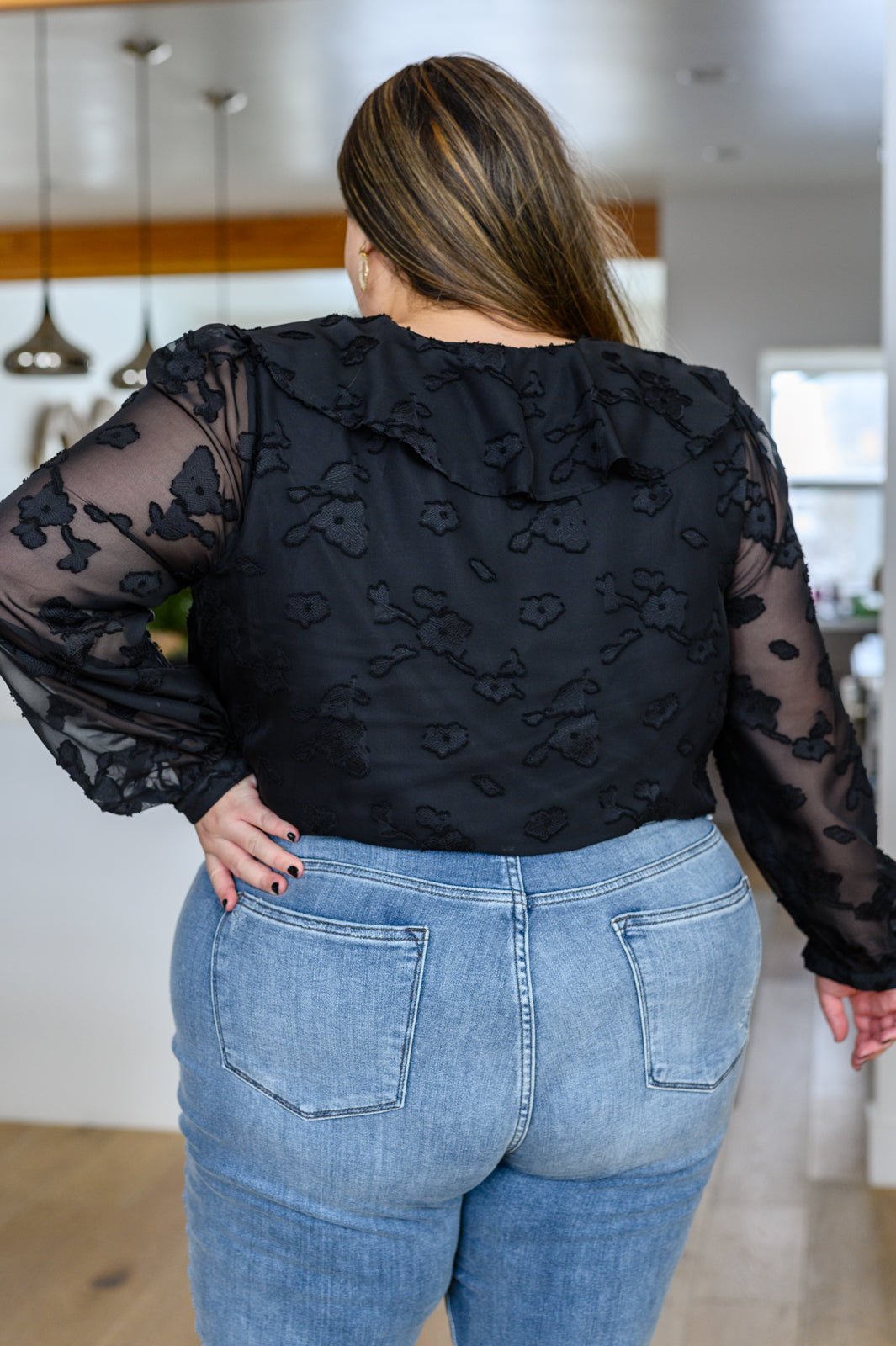 Think Of Me Ruffle Long Sleeve Bodysuit in Black - Happily Ever Atchison Shop Co.