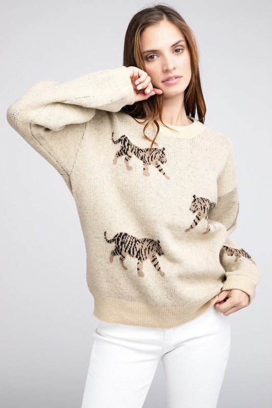 Tiger Pattern Sweater - Happily Ever Atchison Shop Co.