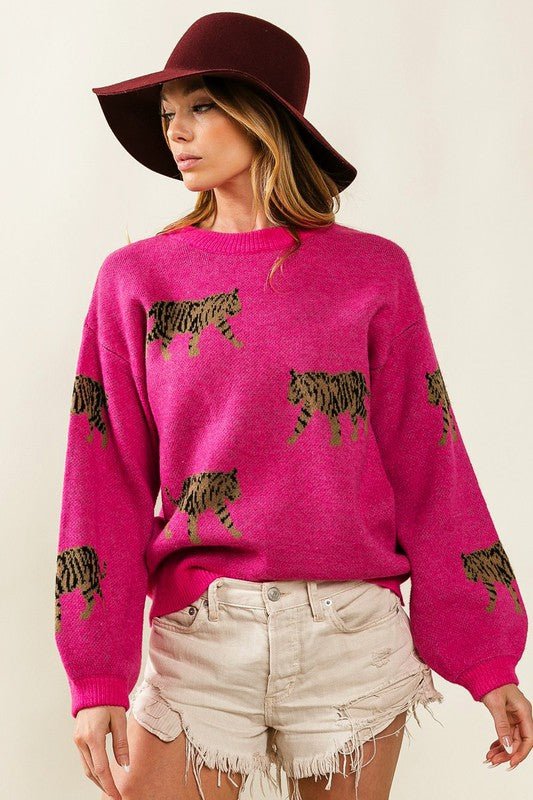 Tiger Pattern Sweater - Happily Ever Atchison Shop Co.