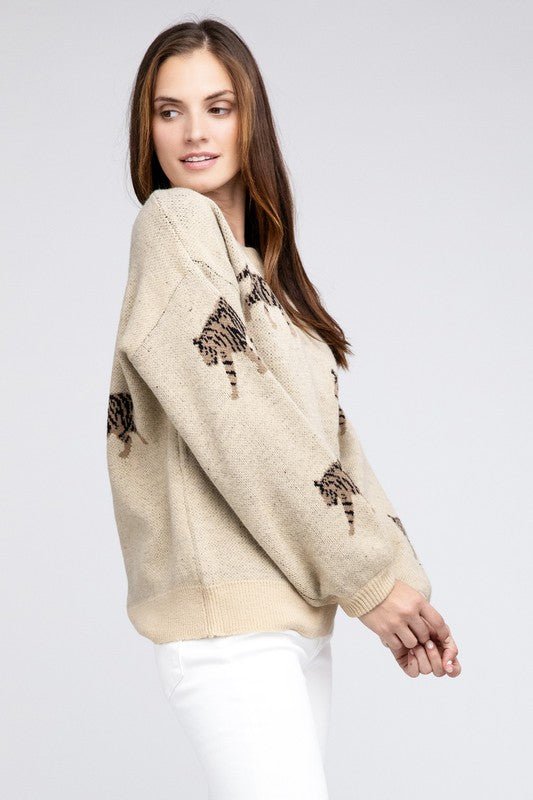 Tiger Pattern Sweater - Happily Ever Atchison Shop Co.