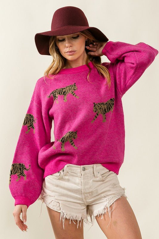 Tiger Pattern Sweater - Happily Ever Atchison Shop Co.