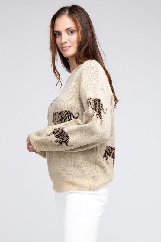 Tiger Pattern Sweater - Happily Ever Atchison Shop Co.