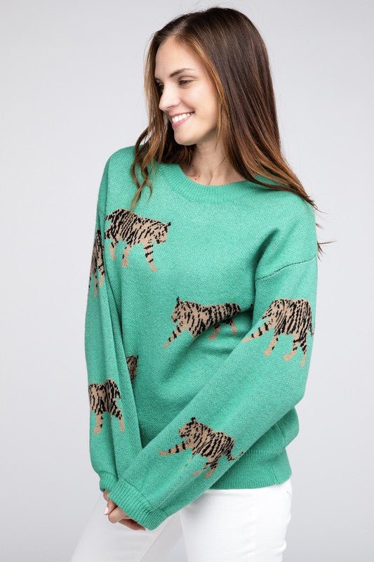 Tiger Pattern Sweater - Happily Ever Atchison Shop Co.