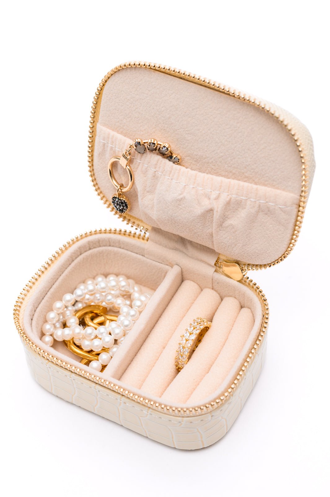 Travel Jewelry Case in Cream Snakeskin - Happily Ever Atchison Shop Co.