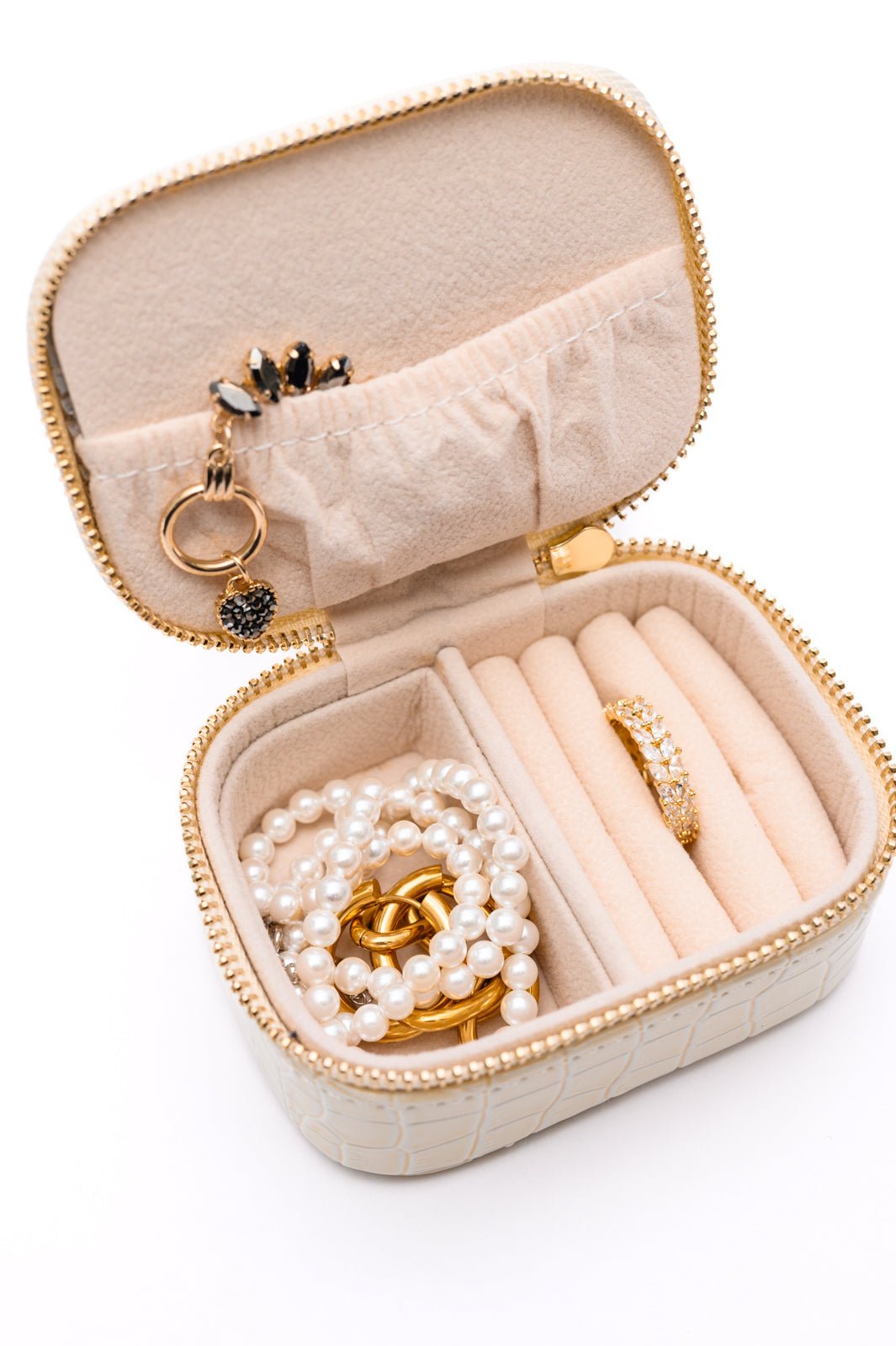 Travel Jewelry Case in Cream Snakeskin - Happily Ever Atchison Shop Co.