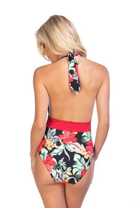 TROPICAL HALTER ONE PIECE SWIMSUIT - Happily Ever Atchison Shop Co.