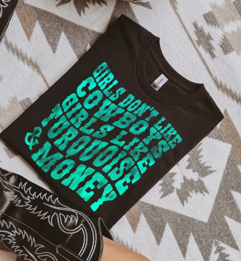 Turquoise & Money Graphic Tee - Happily Ever Atchison Shop Co.