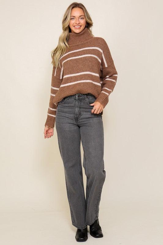 Turtle Neck Pinstripe Sweater - Happily Ever Atchison Shop Co.