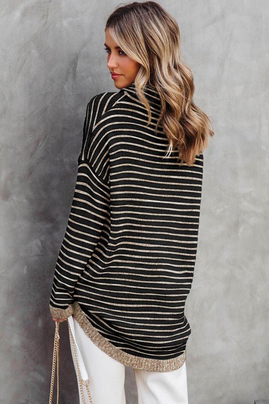 Turtle Neck Stripe Knit Sweater Poncho Top - Happily Ever Atchison Shop Co.