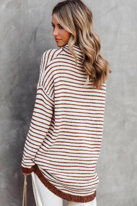 Turtle Neck Stripe Knit Sweater Poncho Top - Happily Ever Atchison Shop Co.