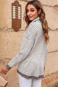 Turtle Neck Stripe Knit Sweater Poncho Top - Happily Ever Atchison Shop Co.