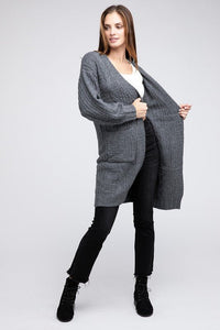 Twist Knitted Open Front Cardigan With Pockets - Happily Ever Atchison Shop Co.