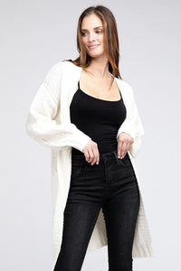 Twist Knitted Open Front Cardigan With Pockets - Happily Ever Atchison Shop Co.