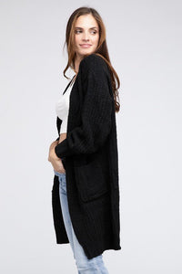 Twist Knitted Open Front Cardigan With Pockets - Happily Ever Atchison Shop Co.