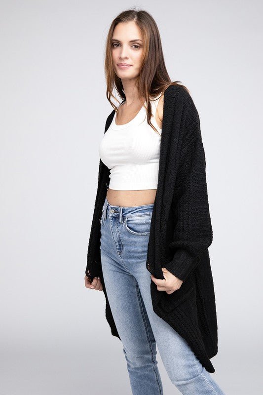 Twist Knitted Open Front Cardigan With Pockets - Happily Ever Atchison Shop Co.