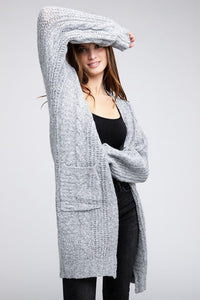 Twist Knitted Open Front Cardigan With Pockets - Happily Ever Atchison Shop Co.