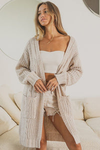 Twist Knitted Open Front Cardigan With Pockets - Happily Ever Atchison Shop Co.