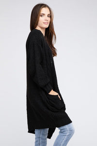 Twist Knitted Open Front Cardigan With Pockets - Happily Ever Atchison Shop Co.