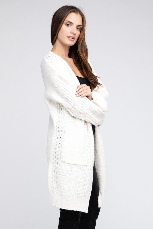 Twist Knitted Open Front Cardigan With Pockets - Happily Ever Atchison Shop Co.