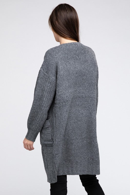 Twist Knitted Open Front Cardigan With Pockets - Happily Ever Atchison Shop Co.