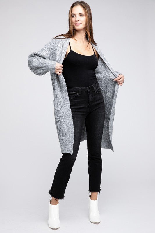 Twist Knitted Open Front Cardigan With Pockets - Happily Ever Atchison Shop Co.