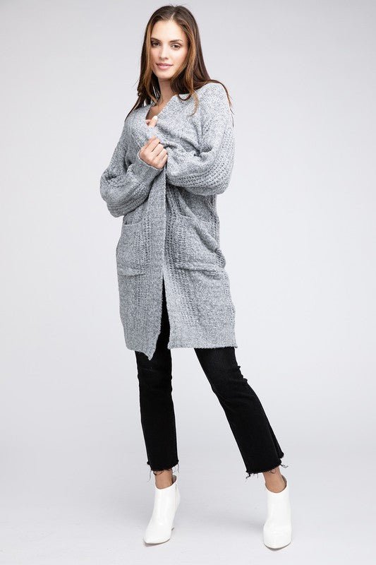 Twist Knitted Open Front Cardigan With Pockets - Happily Ever Atchison Shop Co.