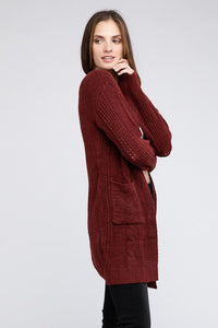 Twist Knitted Open Front Cardigan With Pockets - Happily Ever Atchison Shop Co.