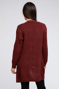 Twist Knitted Open Front Cardigan With Pockets - Happily Ever Atchison Shop Co.