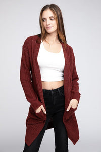 Twist Knitted Open Front Cardigan With Pockets - Happily Ever Atchison Shop Co.