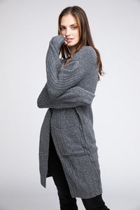 Twist Knitted Open Front Cardigan With Pockets - Happily Ever Atchison Shop Co.