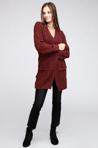 Twist Knitted Open Front Cardigan With Pockets - Happily Ever Atchison Shop Co.