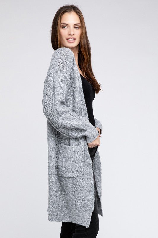 Twist Knitted Open Front Cardigan With Pockets - Happily Ever Atchison Shop Co.