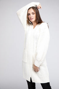 Twist Knitted Open Front Cardigan With Pockets - Happily Ever Atchison Shop Co.