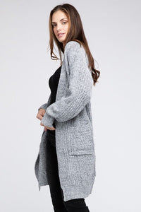 Twist Knitted Open Front Cardigan With Pockets - Happily Ever Atchison Shop Co.