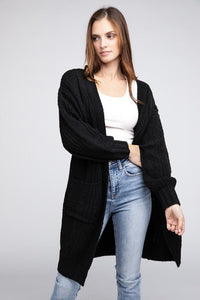 Twist Knitted Open Front Cardigan With Pockets - Happily Ever Atchison Shop Co.