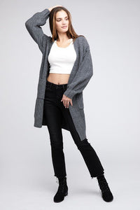 Twist Knitted Open Front Cardigan With Pockets - Happily Ever Atchison Shop Co.