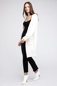 Twist Knitted Open Front Cardigan With Pockets - Happily Ever Atchison Shop Co.